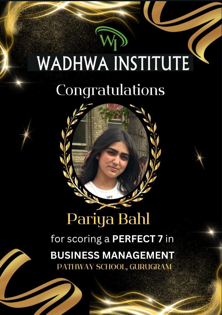 Wadhwa Institute student achievement — perfect 7 in Business Management
